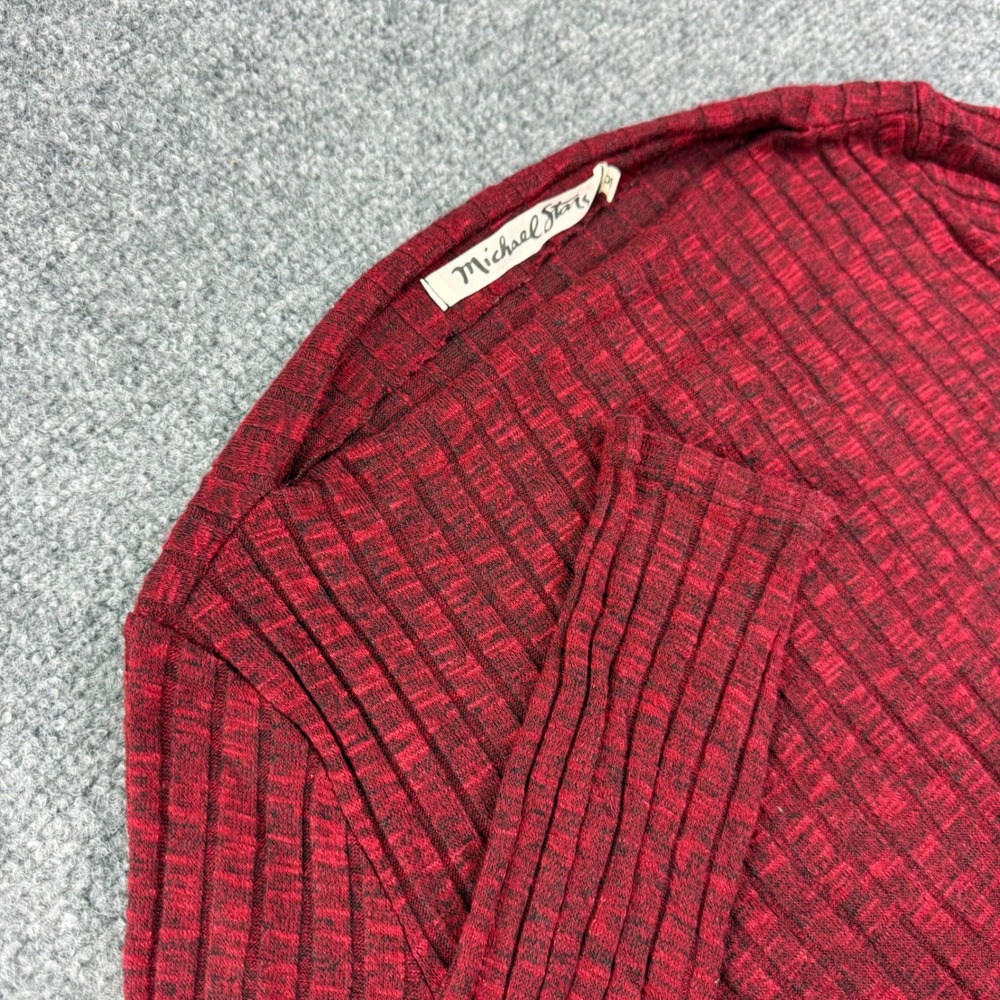 Michael Stars Ribbed Knit Top OS Red Ruched Boat Neck Long Sleeve Womens